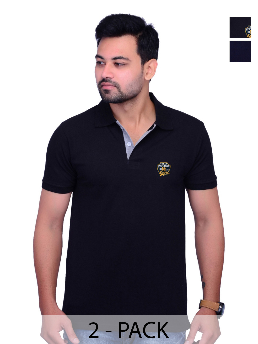 LA MILANO Men Varsity 2 Printed Polo Collar Slim Fit T-shirt