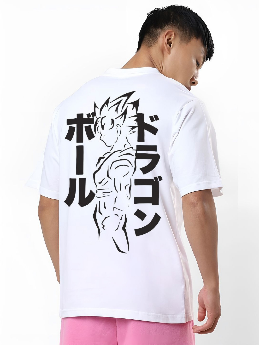 ANGERHOOD Goku Printed Round Neck Bio Finish Oversized Cotton T-shirt