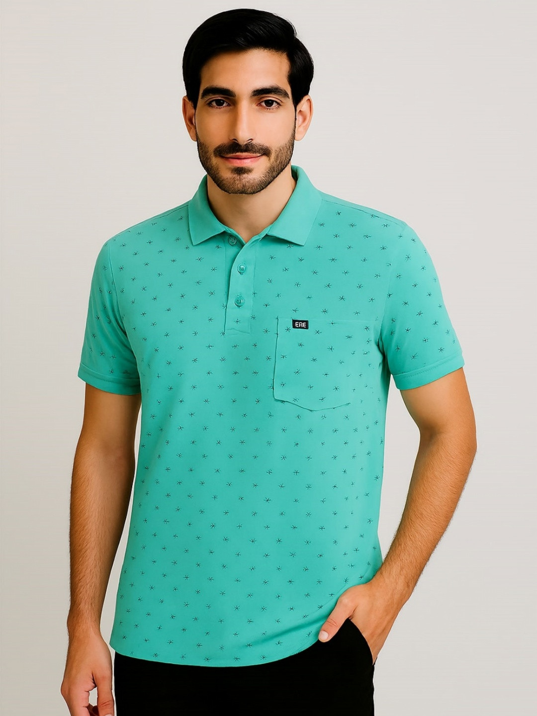 SANDPIPER Micro or Ditsy Printed Polo Collar Cotton Regular Fit T-shirt