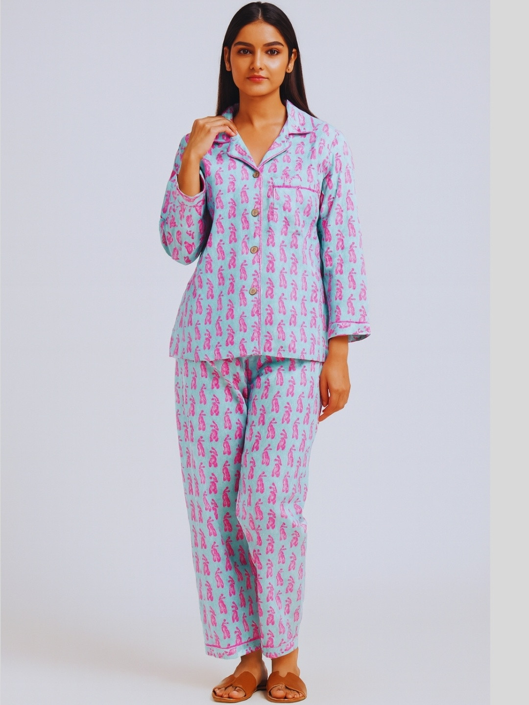 Tittertots Women Blue Printed Night suit