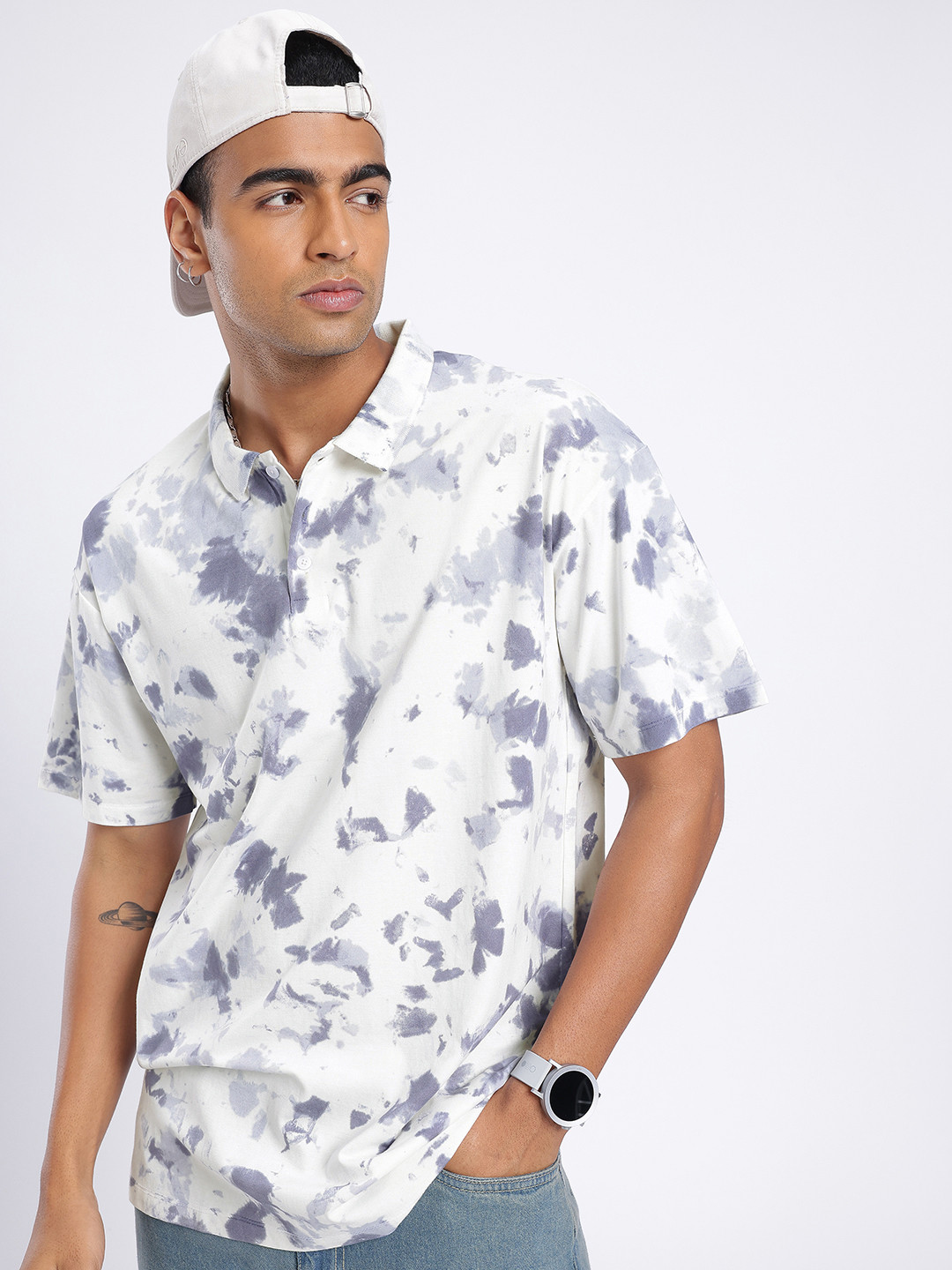 Relaxed Fit Tie and Dye Polo Collar T-shirt