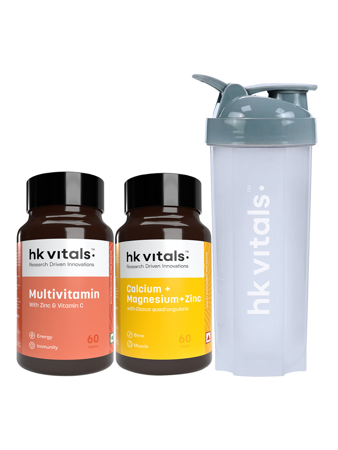 HK VITALS Multivitamin Tablets & Calcium Magnesium & Zinc Tablets - 60N Each With Shaker