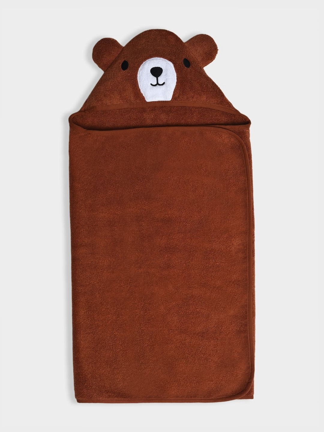 MiArcus Kids Brown & White Bear Cotton 300 GSM Hooded  Bath Towel