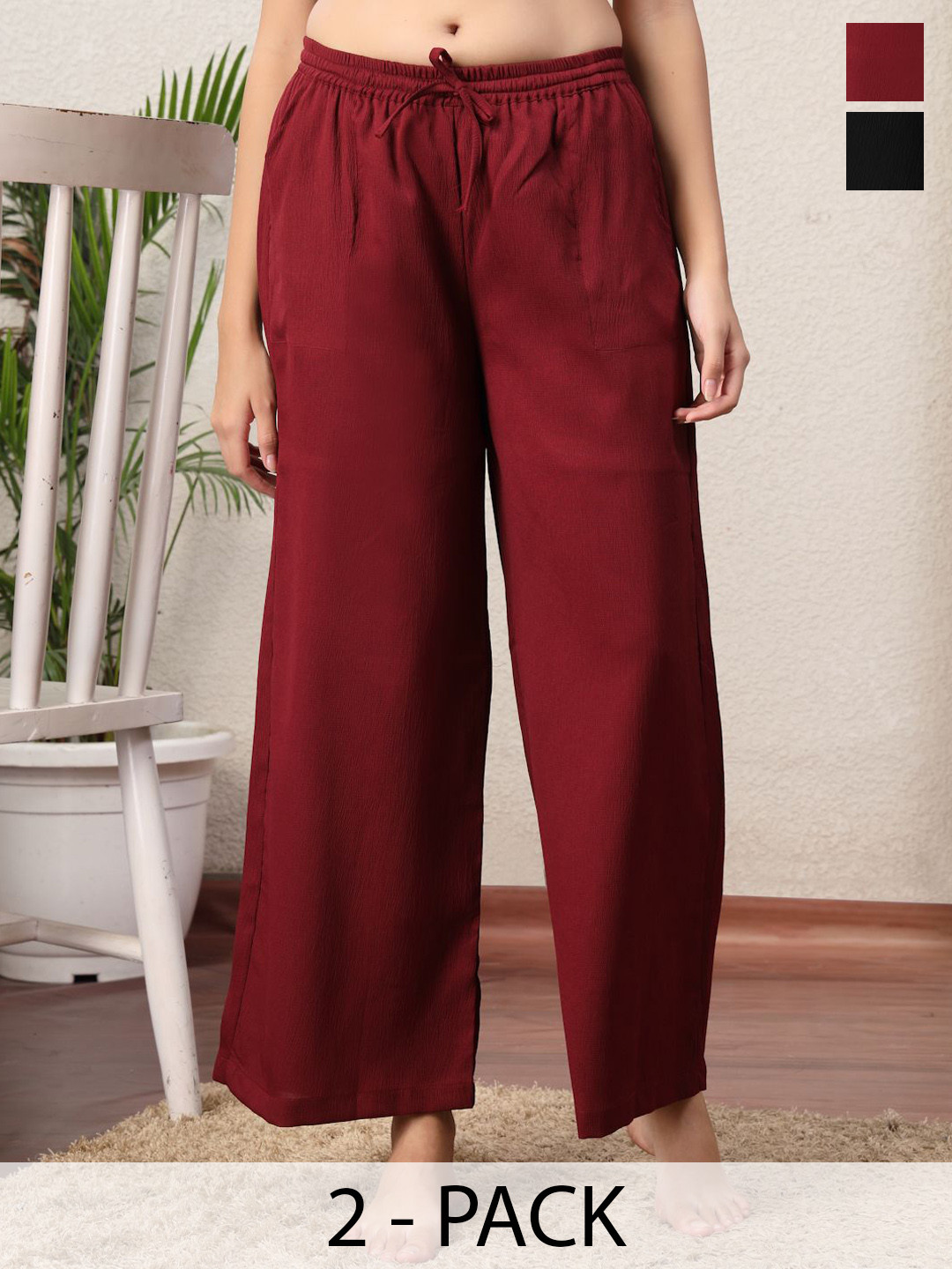 ETC Women Pack Of 2 Wide Leg Lounge Pants With side Pocket