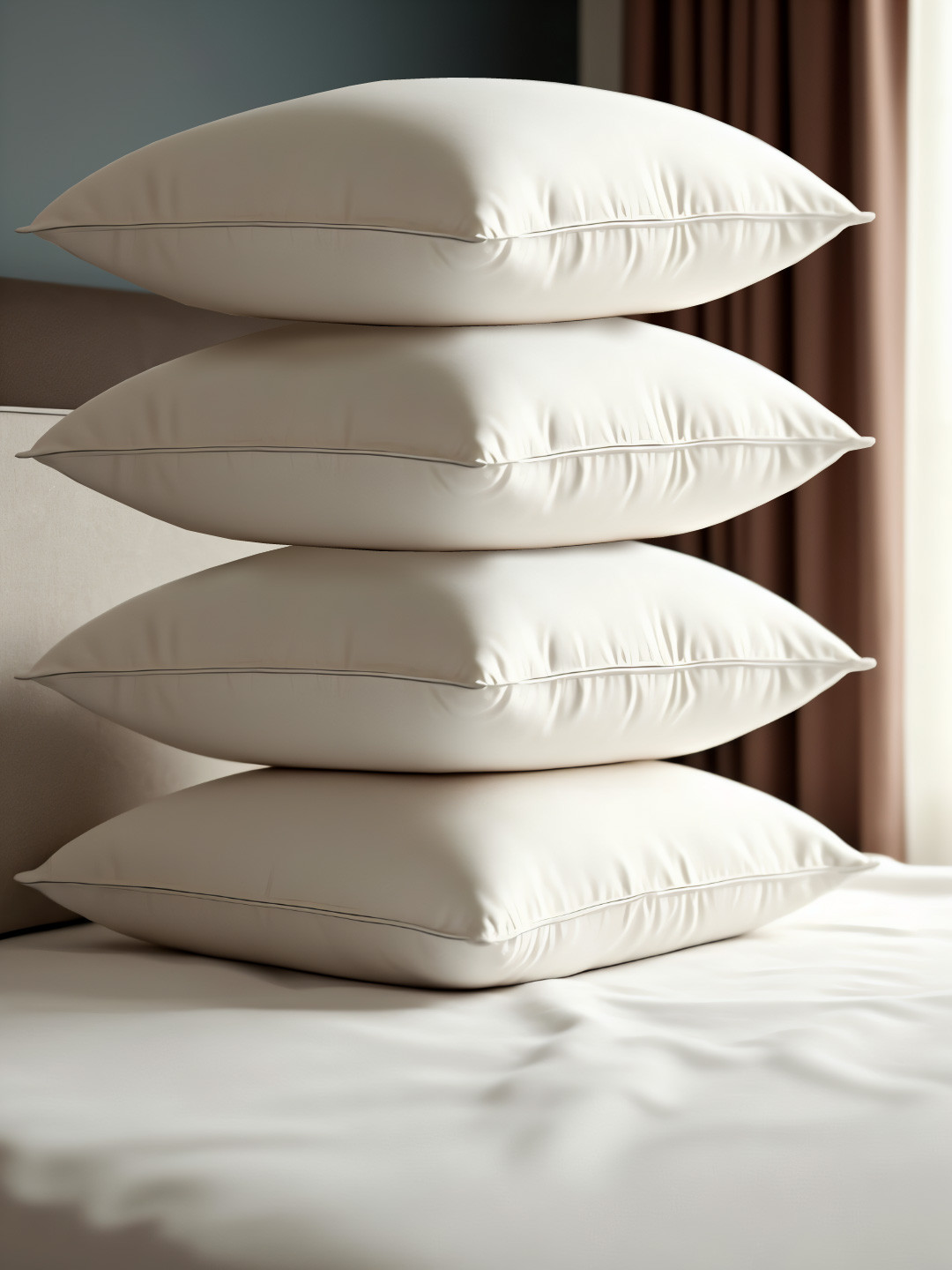 MA xNAP Sleep Support Mischief Resto 16P4 White Solid Polyester Set of 4 Medium Fibre Sleep Pillow-62 x 41 cm