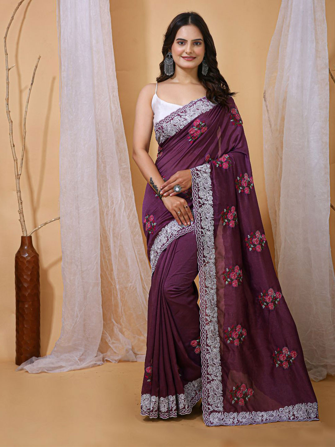 Mitera Floral Embroidered Khandua Silk Ilkal Saree with Bangalori Satin Blouse
