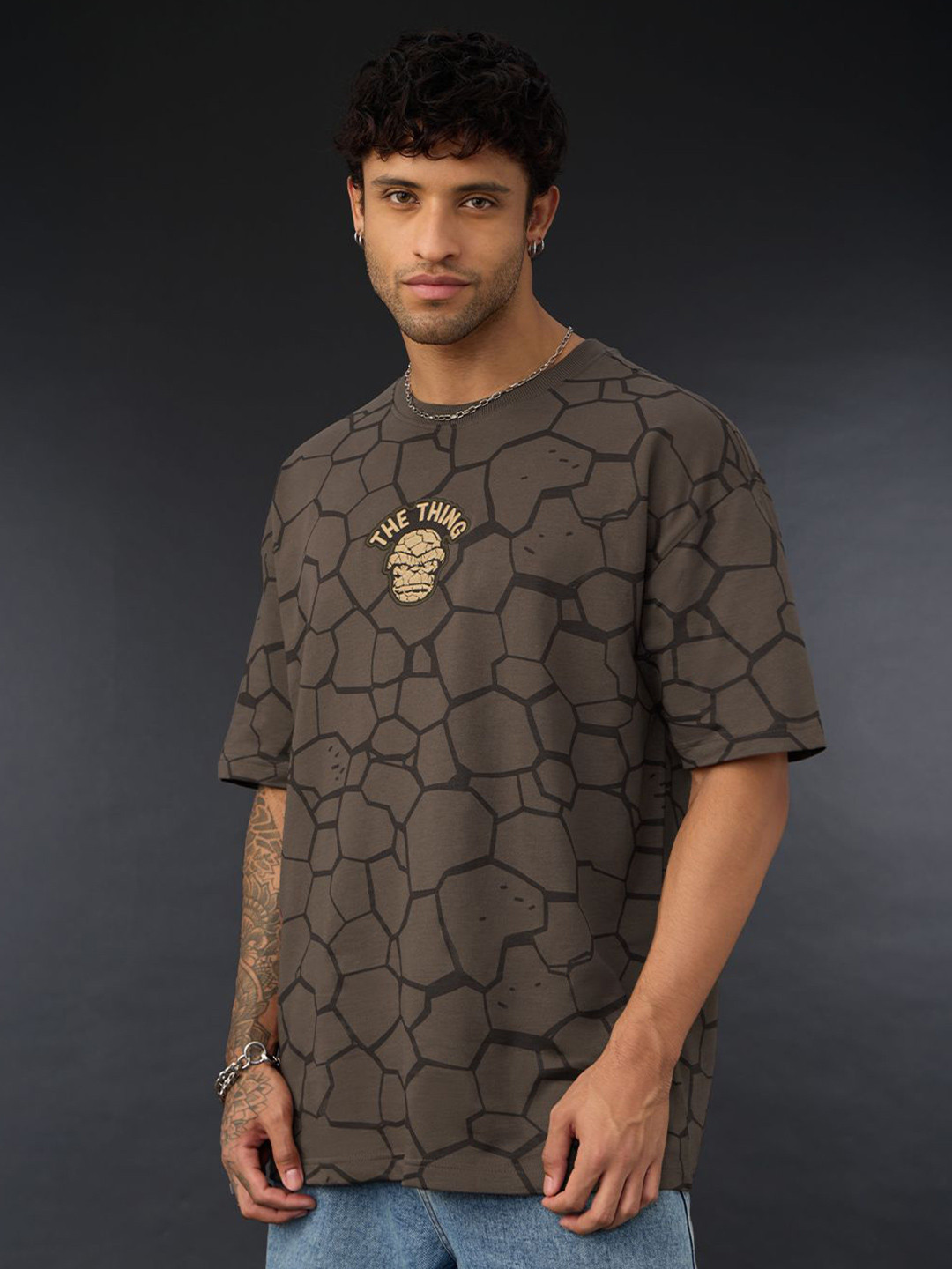 The Souled Store Marvel The Thing Abstract Printed Pure Cotton Oversized Fit T-shirt