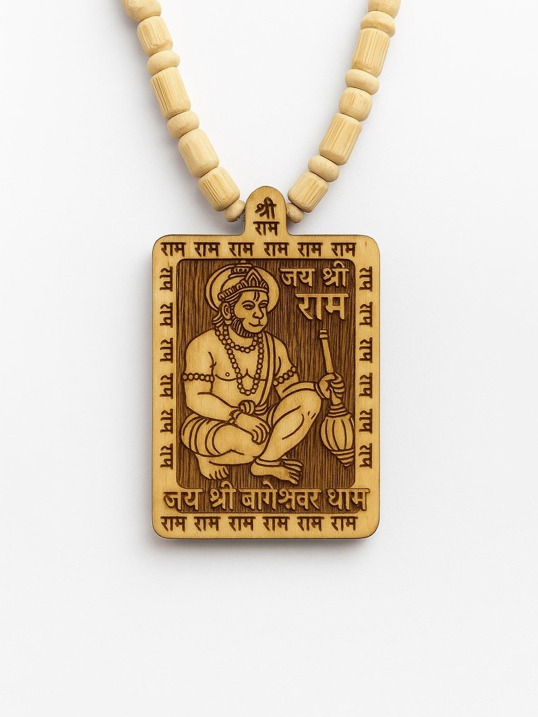 GGE NATURAL ITEM Men Spiritual Wooden Hanuman Ram Bageshwar Dham Necklace