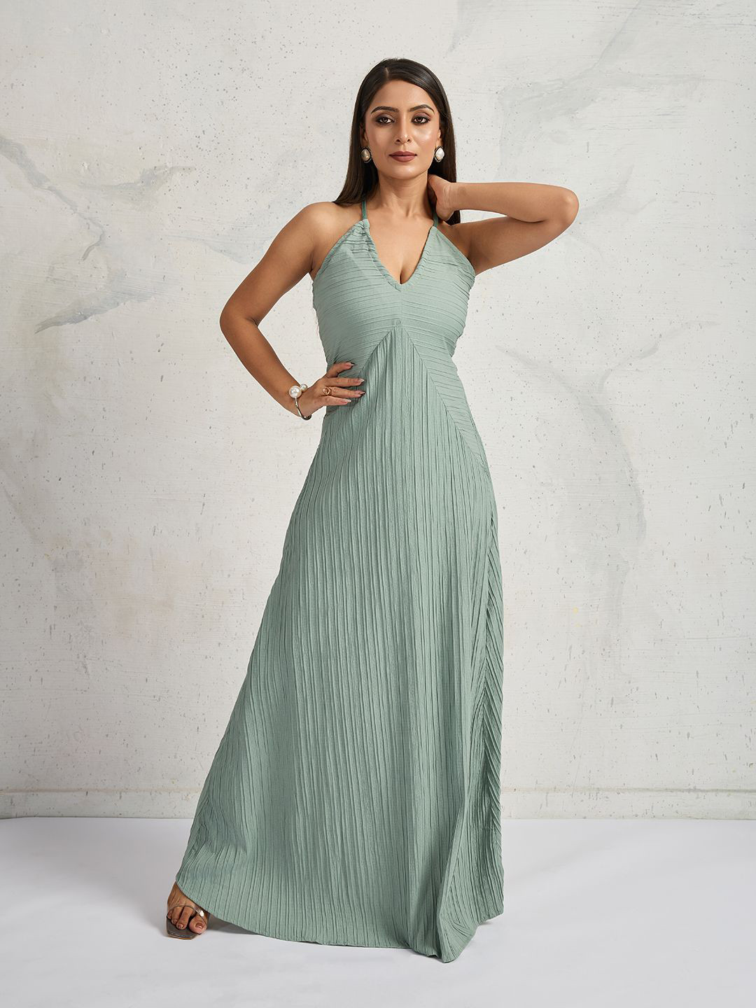 IQELA Striped Shoulder Straps Bodycon Maxi Dress
