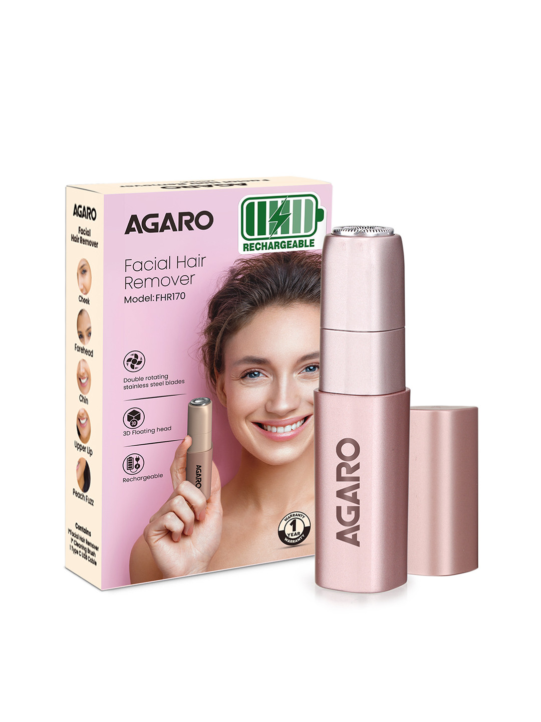 Agaro FHR170 Women Facial Hair Remover Epilator - Rose Gold