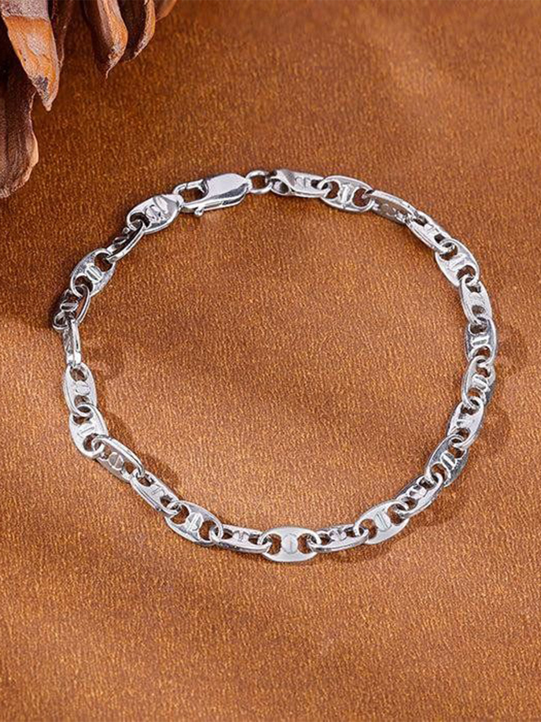 GIVA Men Silver Rhodium-Plated Snail Link Bracelet