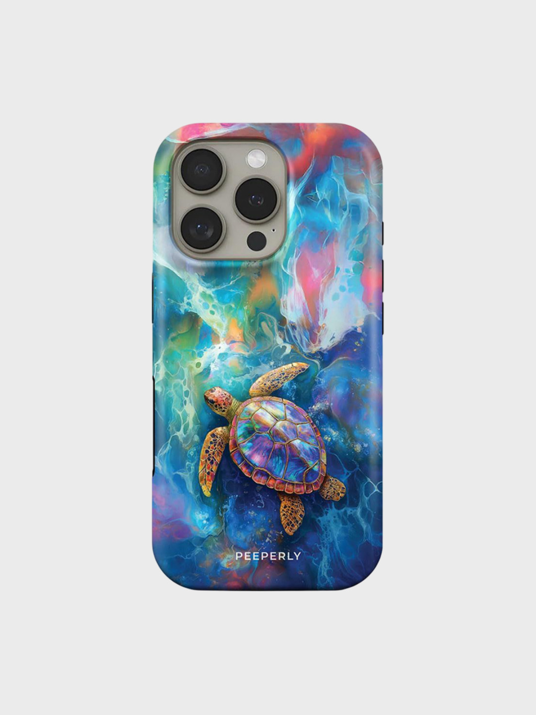 PEEPERLY Women iPhone 13 Turtle Quirky Impact Resistant Crystal Back Case