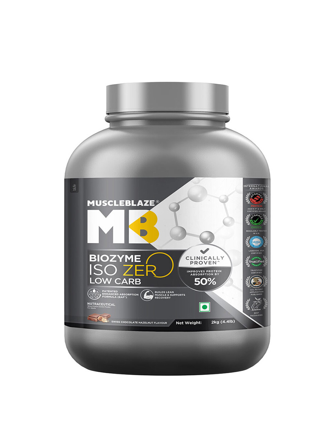 MuscleBlaze Biozyme Iso-Zero, 26.4g Isolate Whey Protein - 2 Kg - Swiss Chocolate Hazelnut