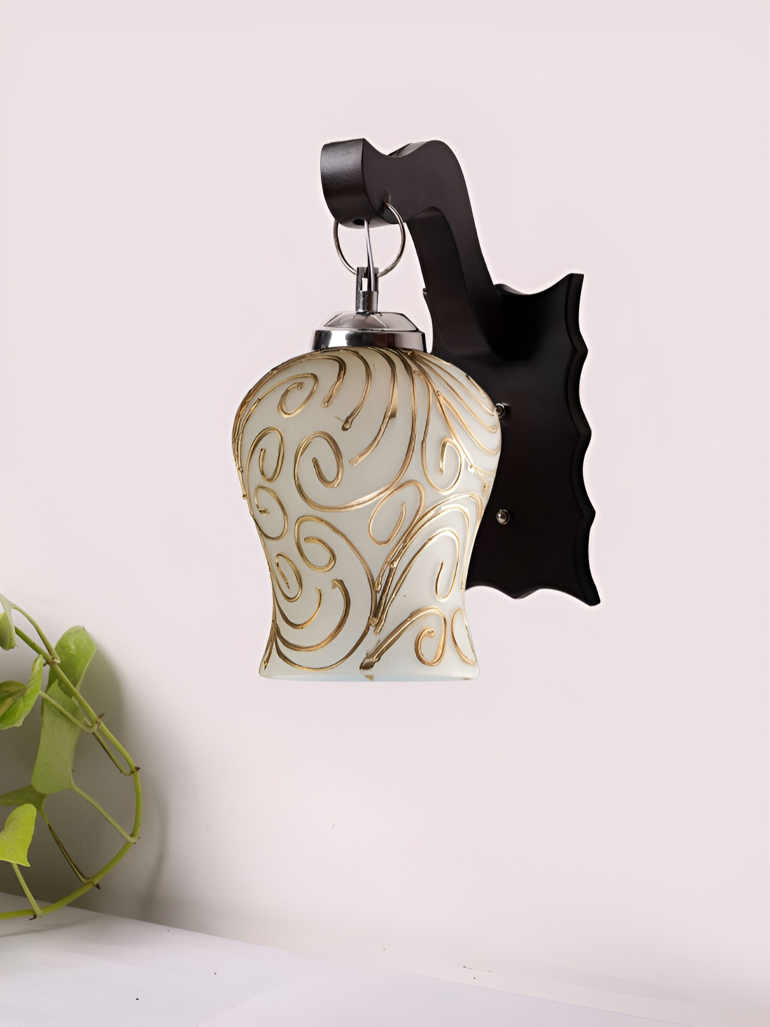 Devansh Brown & White Textured Bell Wood Traditional Wall Lamp