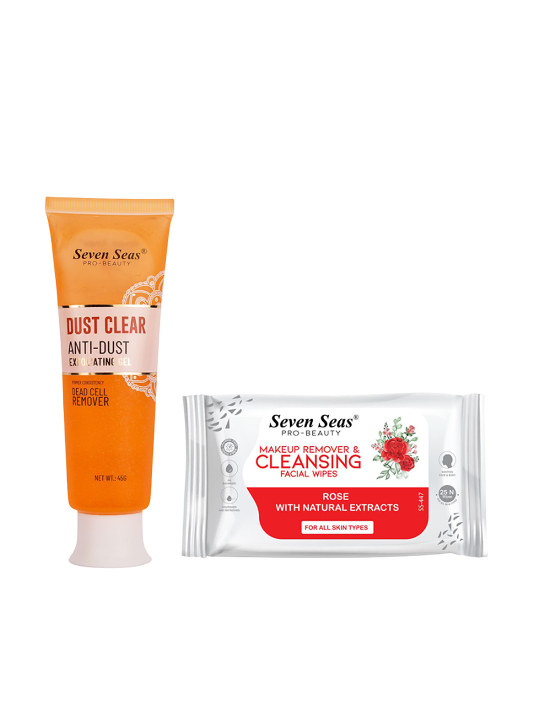 Seven Seas Set Of 2 Anti-Dust Clear Gel - 45 g & Face Cleansing Wipes - 25 Pcs