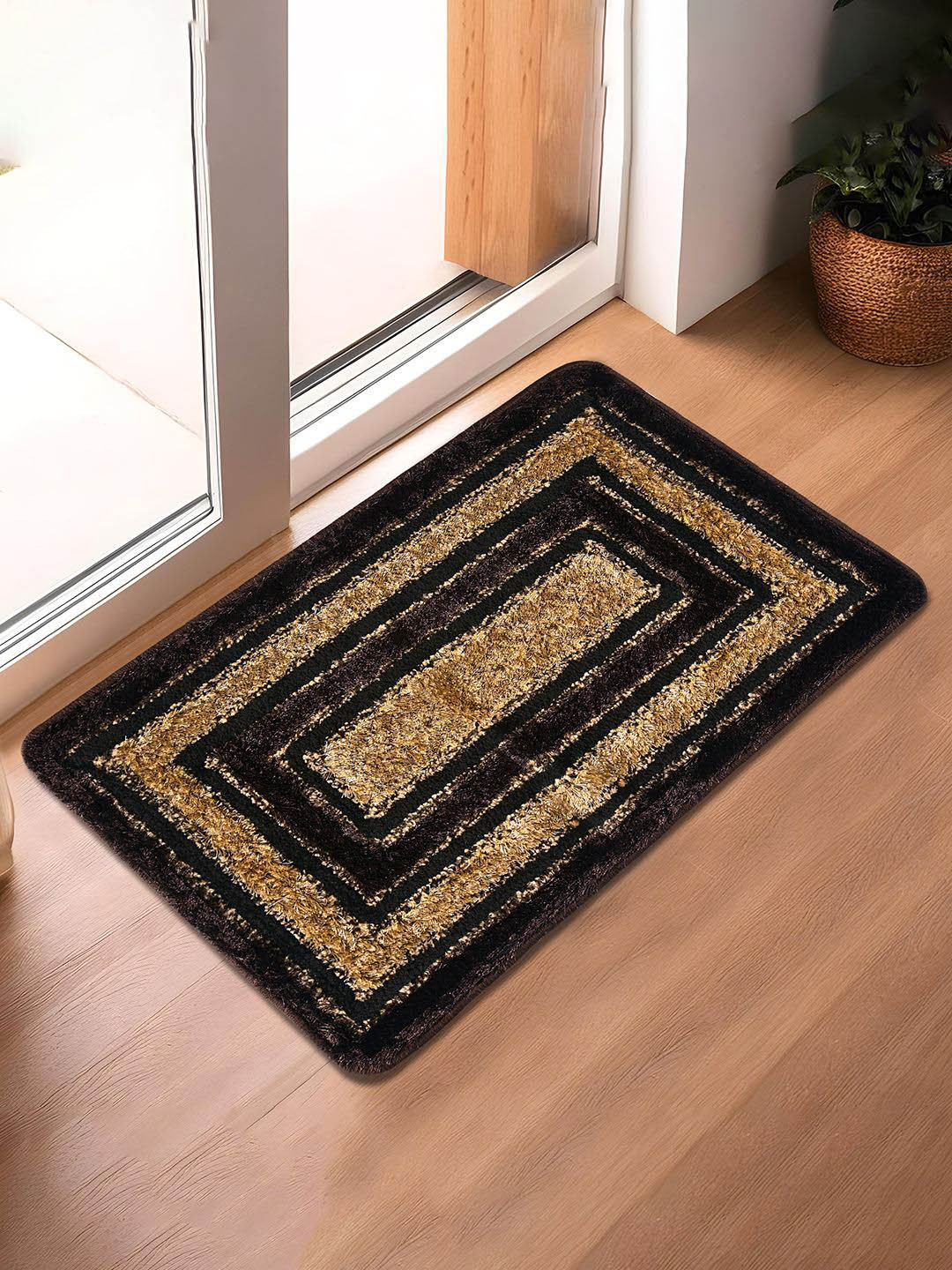 Kuber Industries Beige & Brown Square Fur Design Anti-Skid & Water Absorbent Doormat
