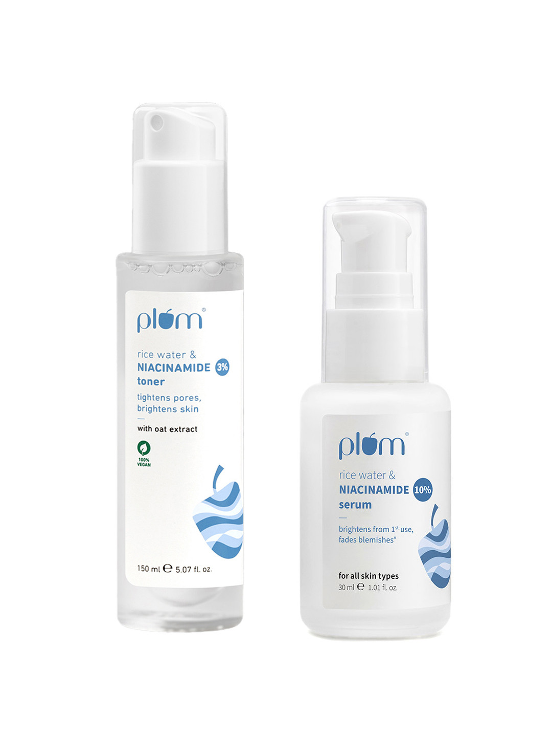 Plum Niacinamide & Rice Water Skin Care Combo - Face Serum 30ml & Toner 150ml