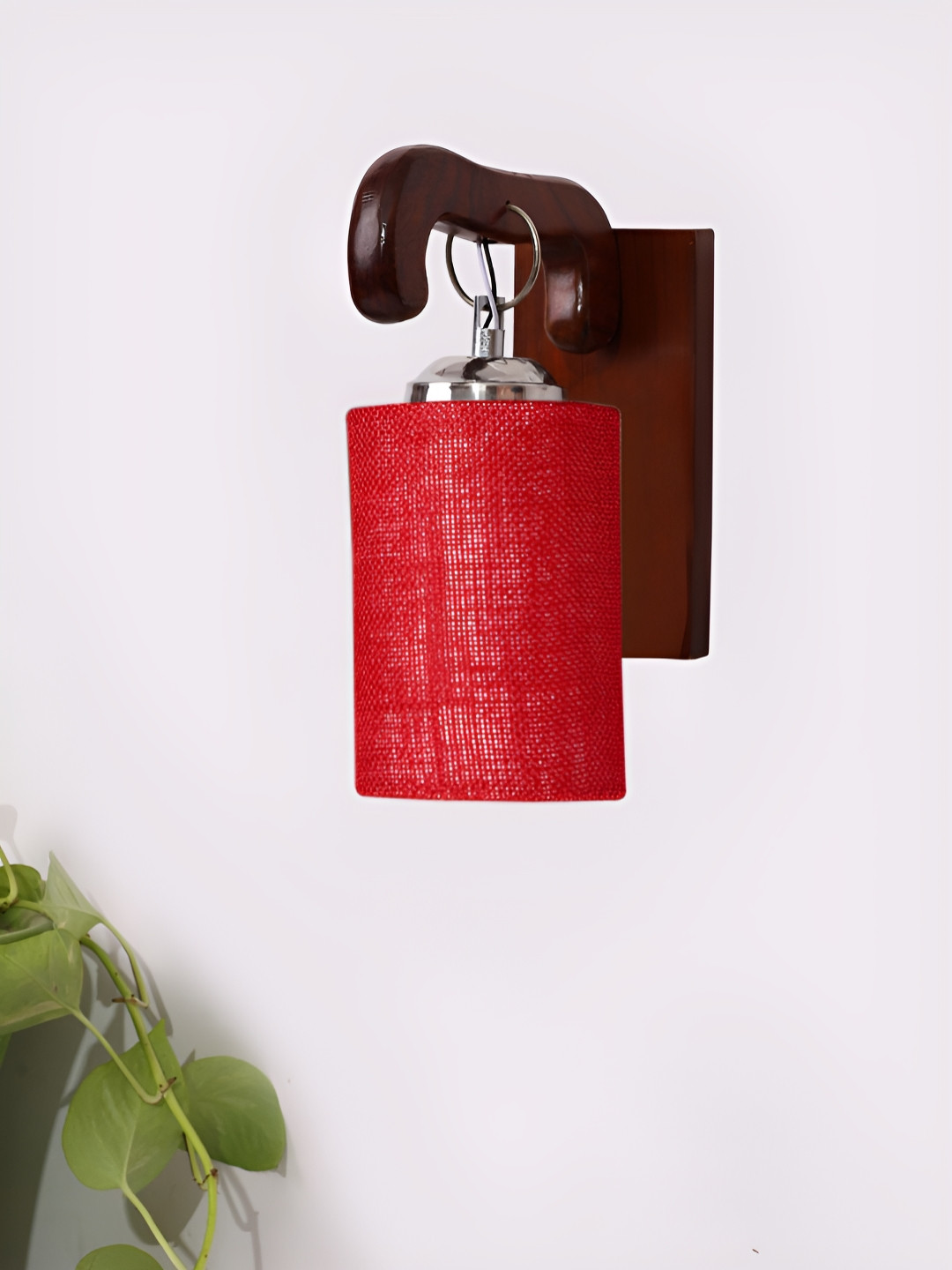 Devansh Brown & Red Wooden Traditional Abstract Shaped Shaped Wall Lamp