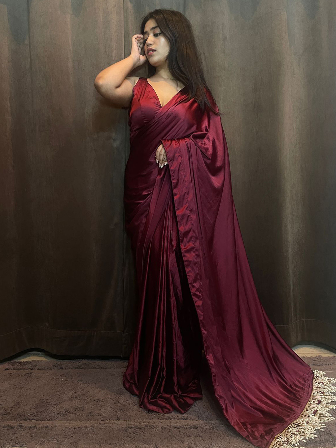 SOBELLESAREES Satin Banarasi Saree with Stitched Blouse