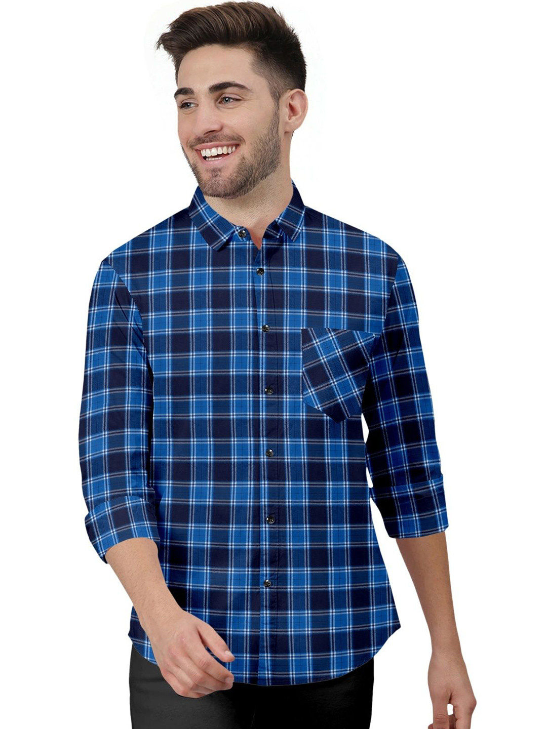 MBF66 Regular Fit Tartan Checks Spread Collar Shirt