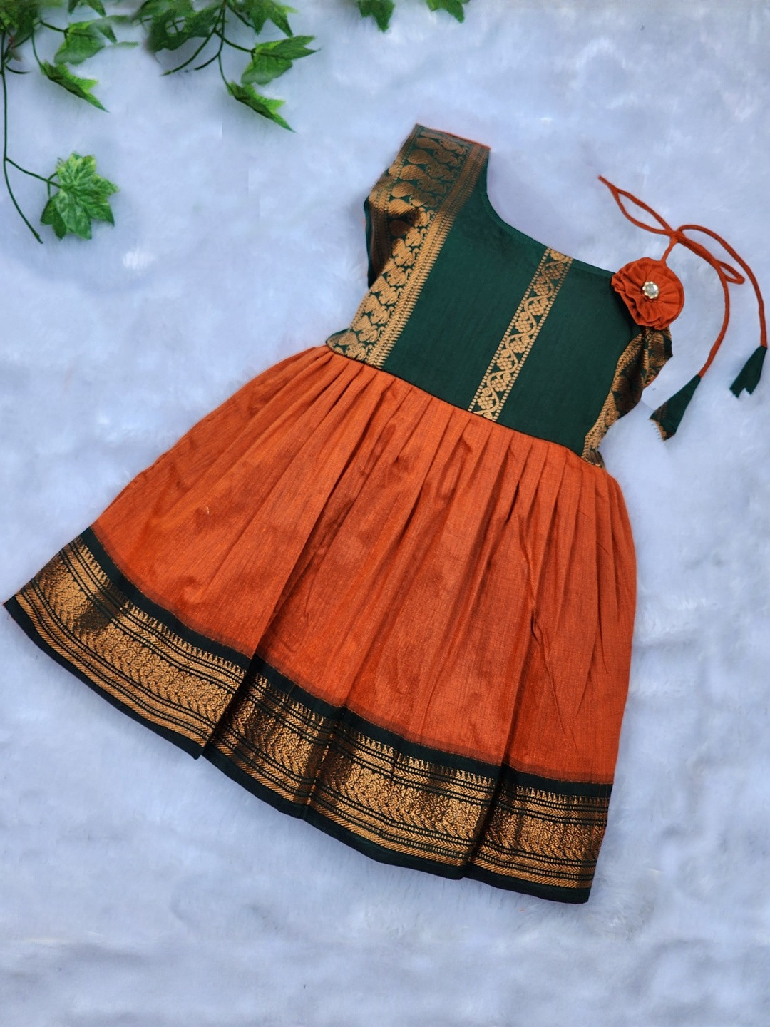 Amba Collection Boutique's Girl's Traditional Ethnic Wear Kalyani Cotton Flower Knot Frock