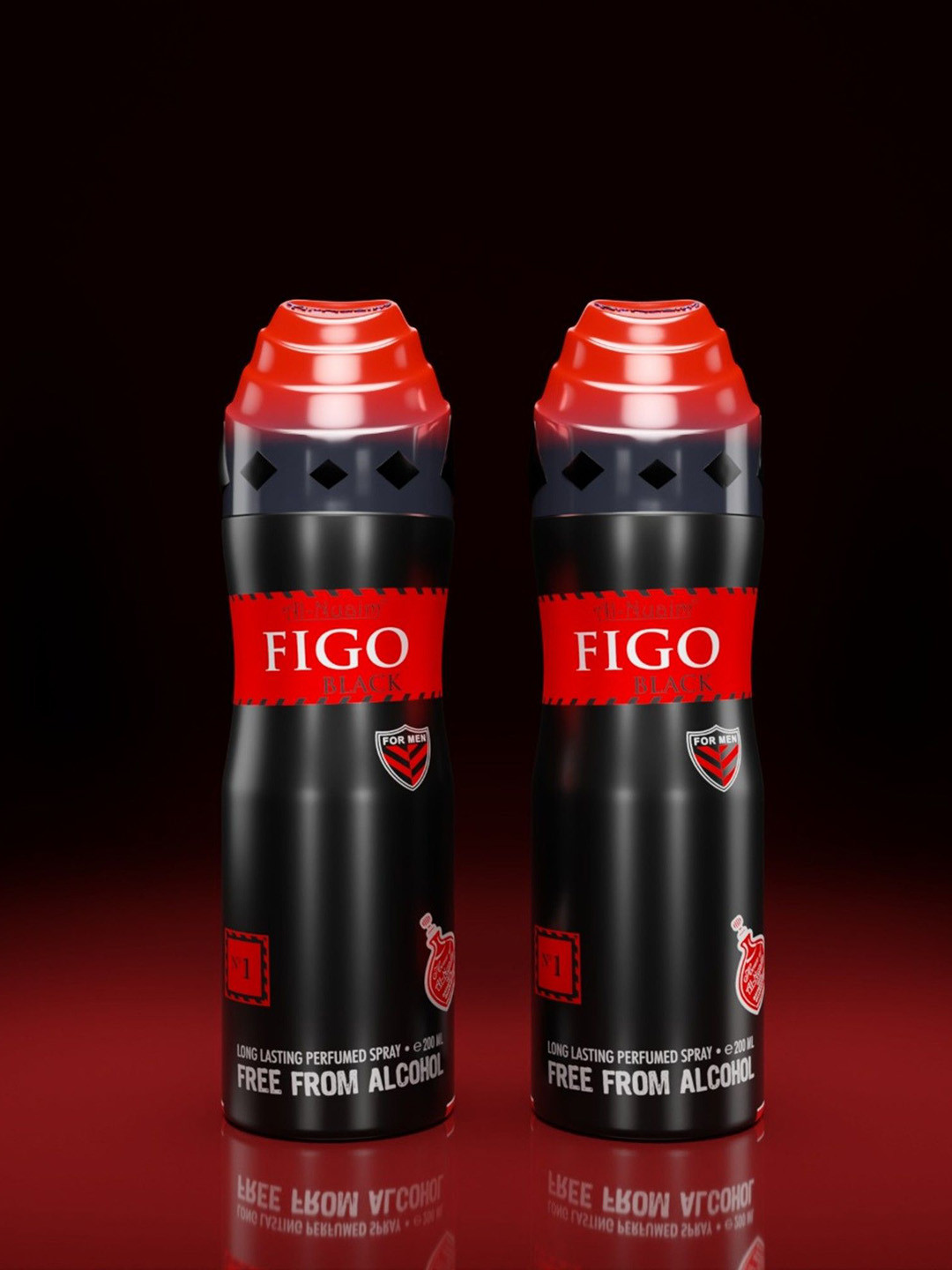 Al-Nuaim Men 2Pc Figo Black Long Lasting Alcohol Free Deodorant Perfumed Spray- 200ml Each