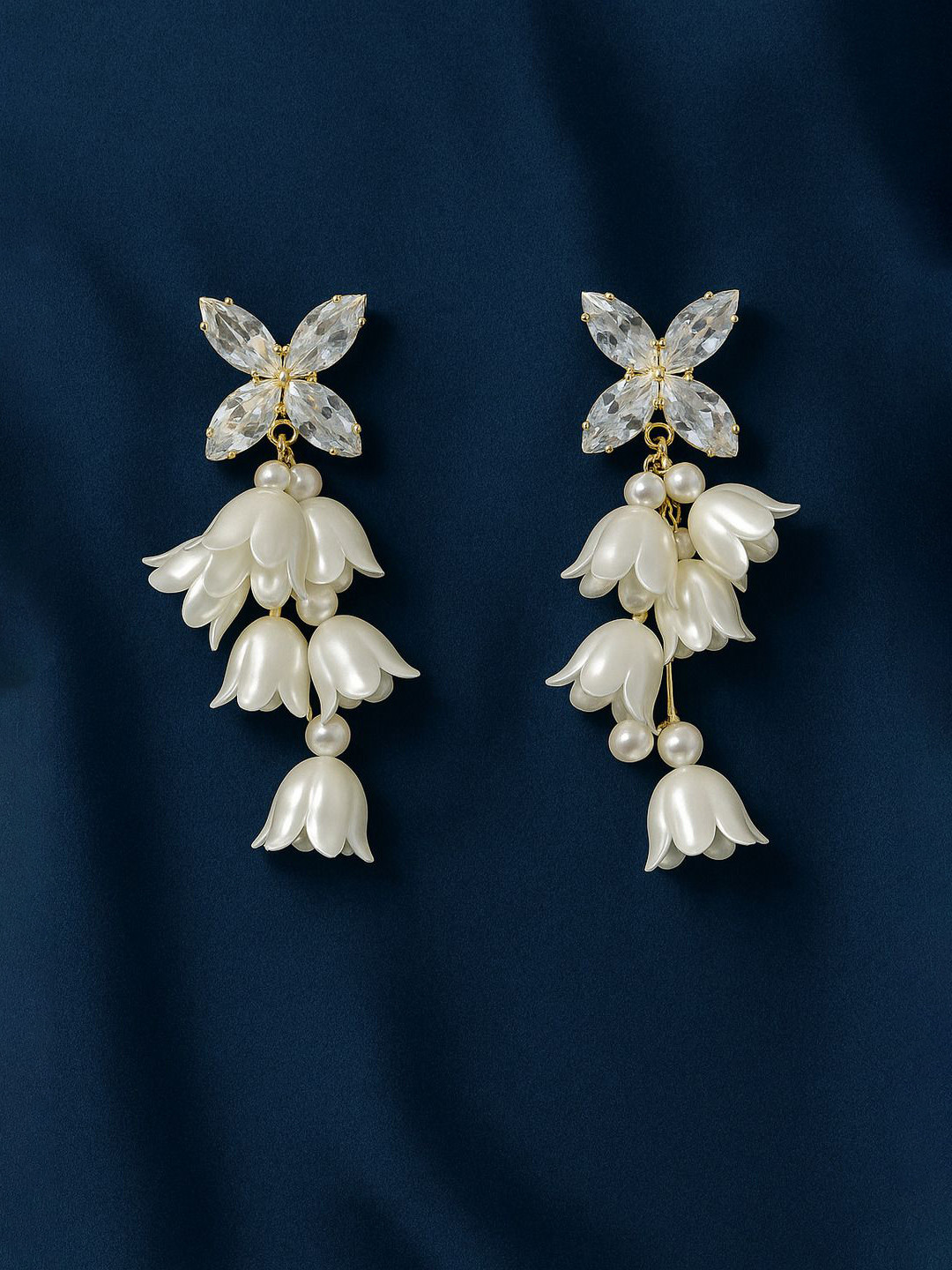 Nui Stainless Steel Gold-Plated Artificial Stones Studded Contemporary Drop Earrings