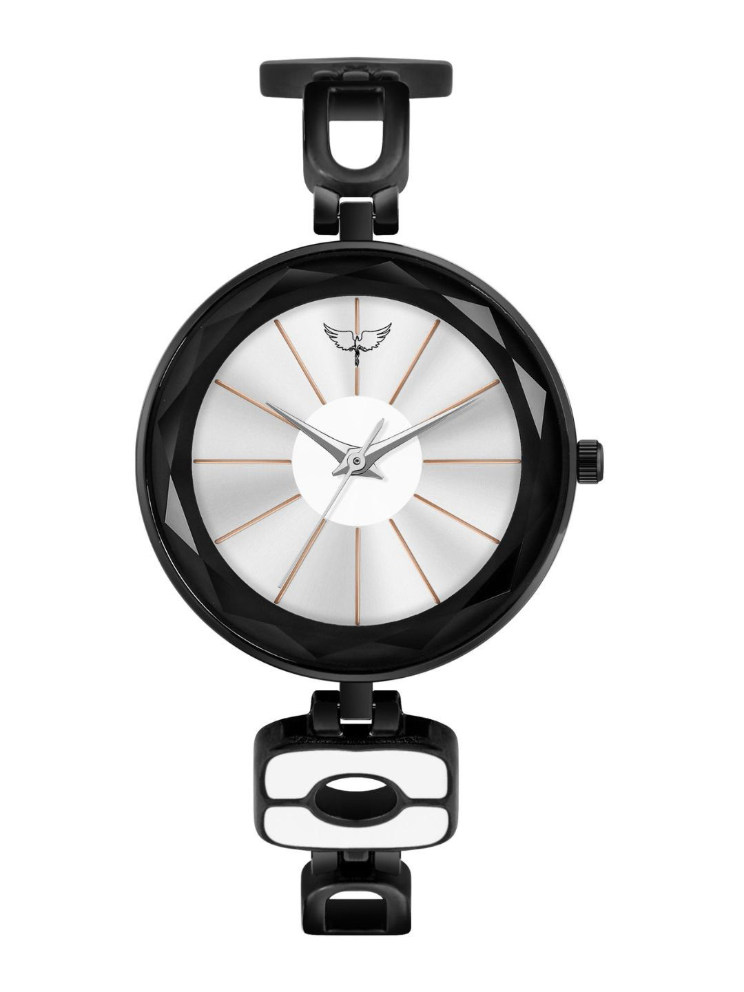 WHITE BIRD Women Brass Dial & Bracelet Style Straps Analogue Watch JK-124 Black D Silver