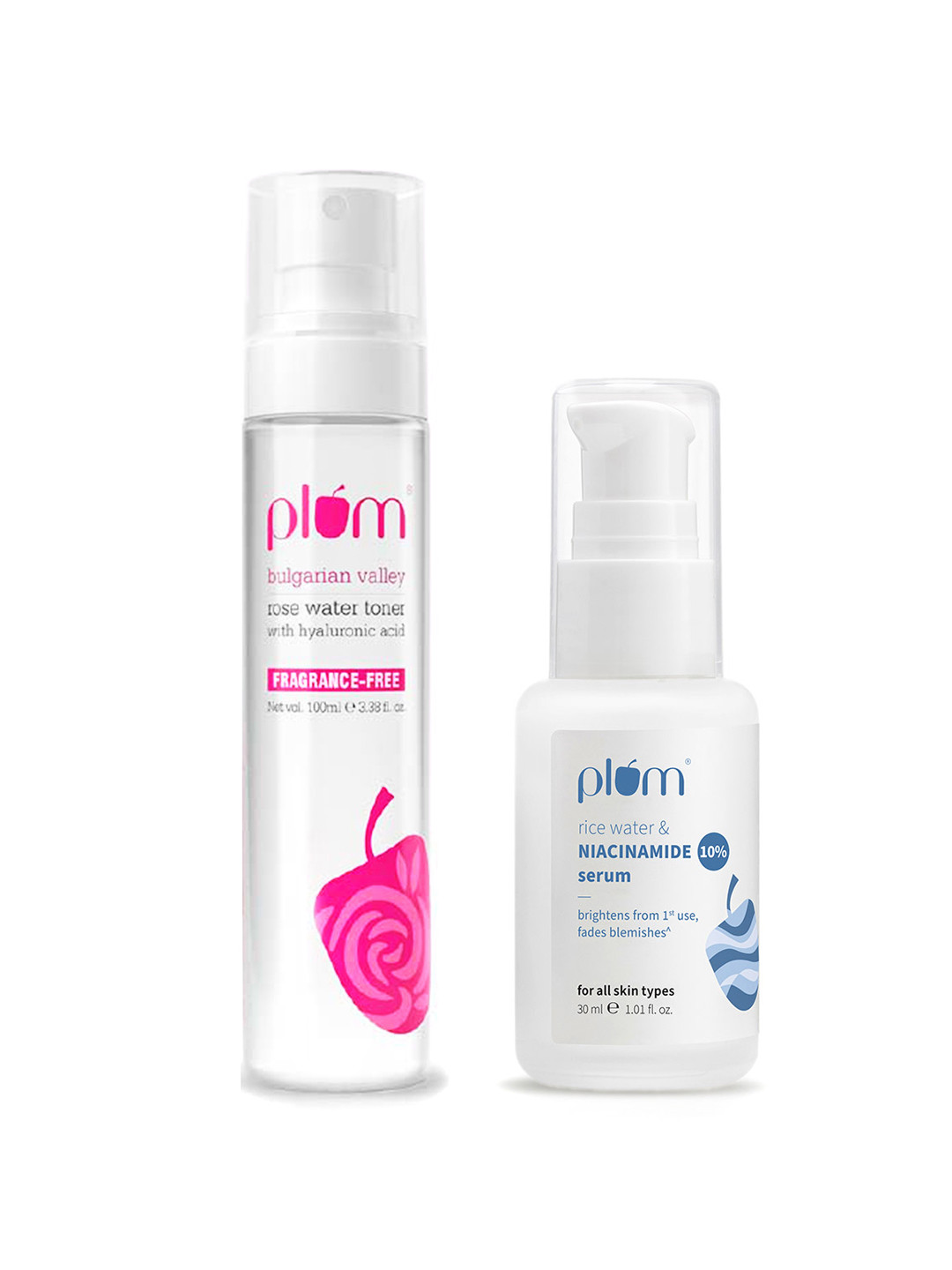 Plum Set of 10% Niacinamide Face Serum 30ml & Rose Water Toner 100ml