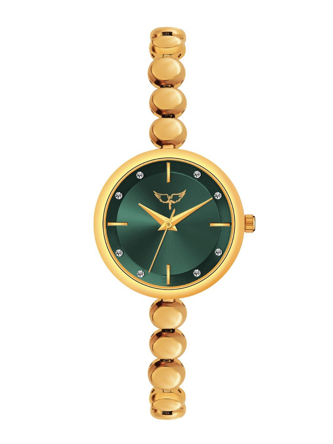WHITE BIRD Women Brass Dial & Bracelet Style Straps Analogue Watch 5100 Gold D Green