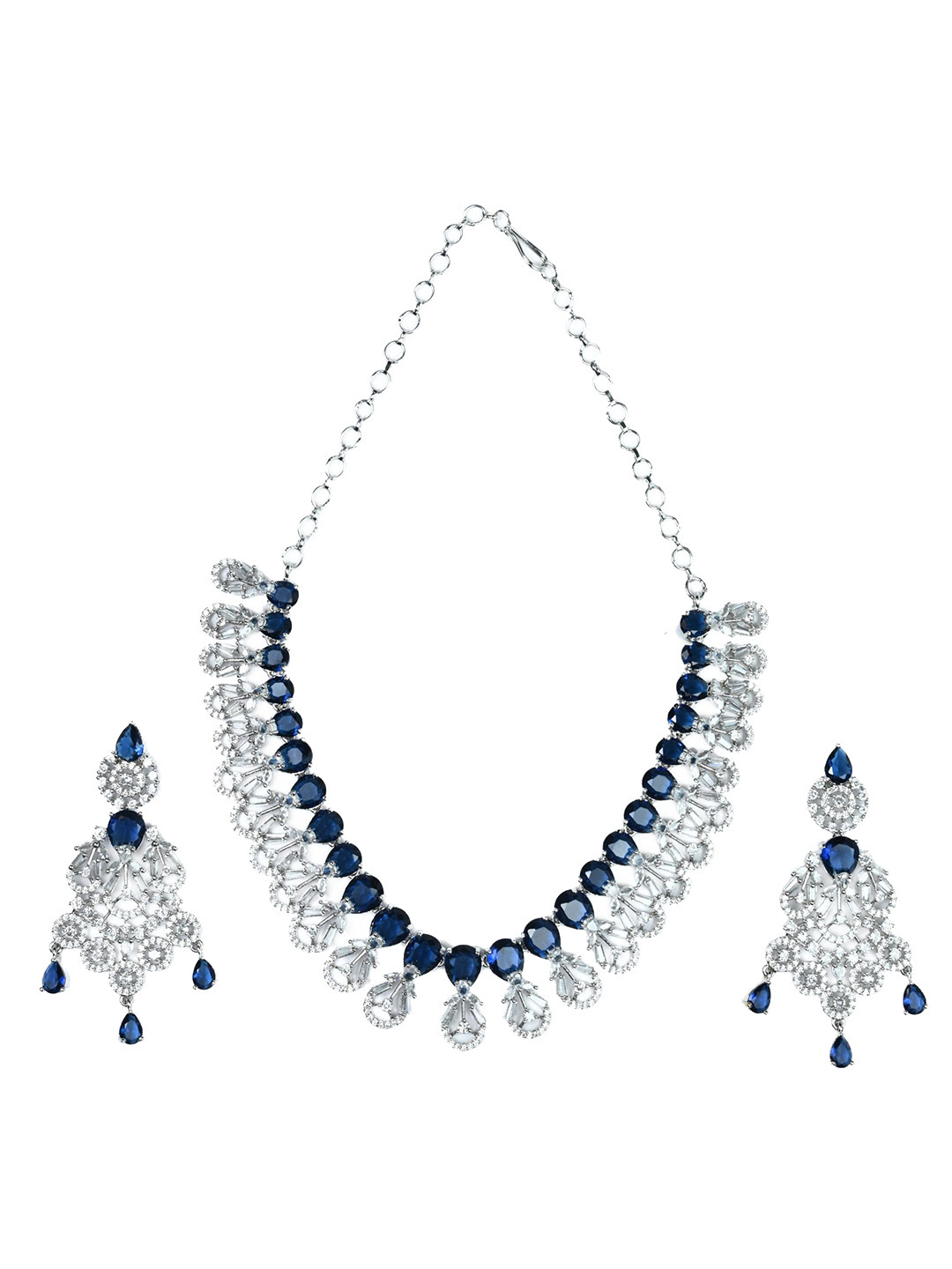 Opal Touch Blooming Elegance Rhodium-Plated Cubic Zirconia Stone-Studded Jewellery Set