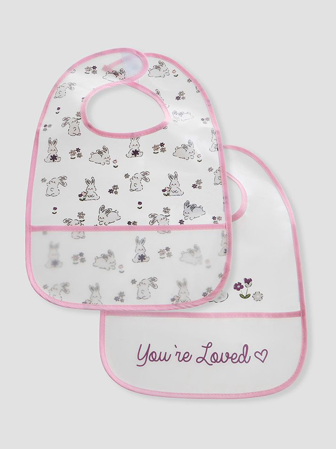 Juniors by Babyshop Infant Girls Pack Of 2 Bunny Printed Bibs With Hook & Loop Closure