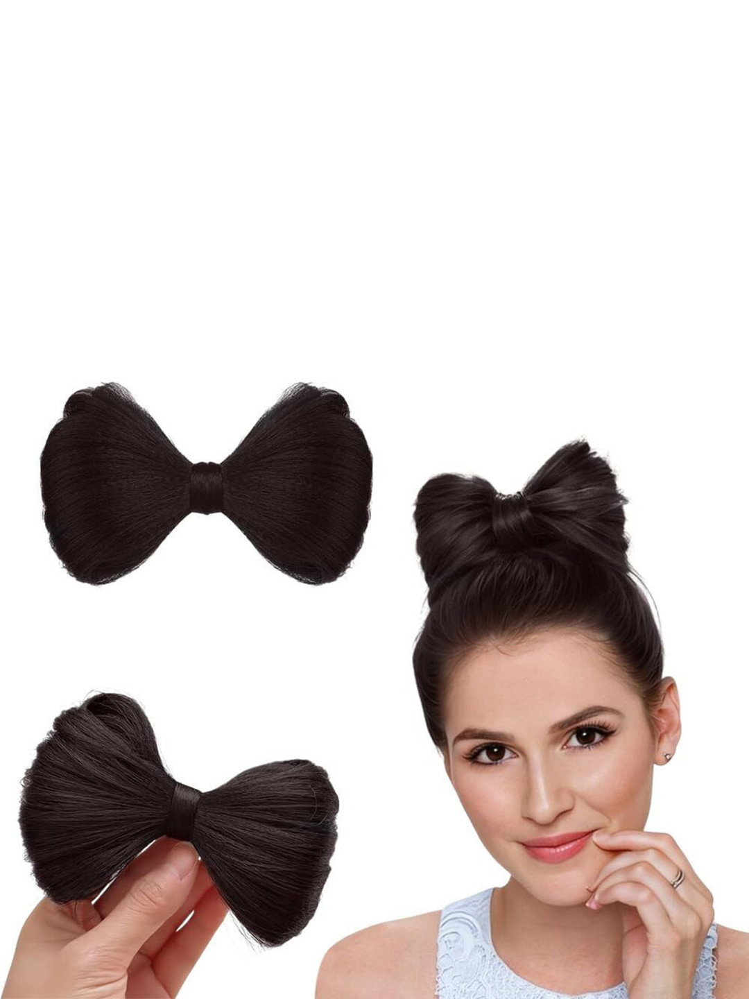 VIEWS Women Black Wavy Clip-In Bow Twists Hair Extension 5 inch