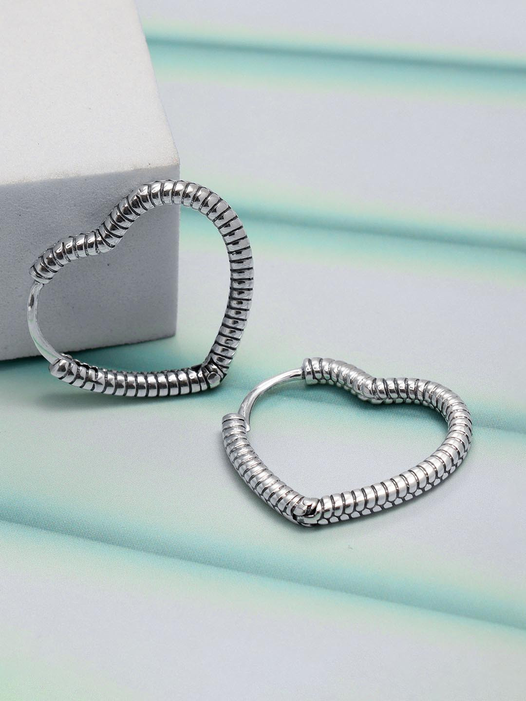 LeCalla 925 Sterling Silver Rhodium-Plated Heart Shaped Hoops