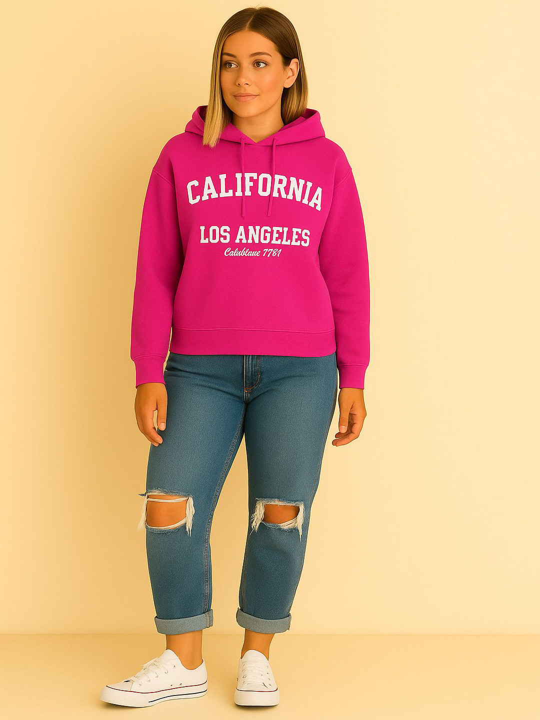 KASHIAN Typography Printed Hooded Pullover Sweatshirt