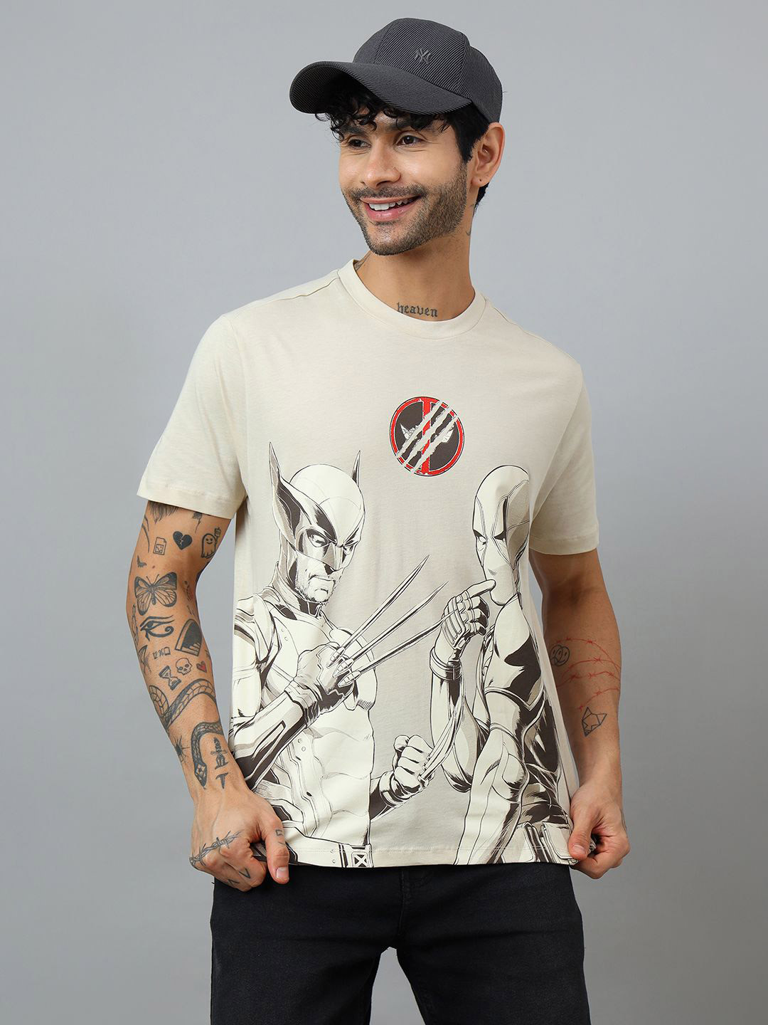 Free Authority Men Deadpool & Wolverine Printed Pure Cotton Relaxed Fit T-shirt