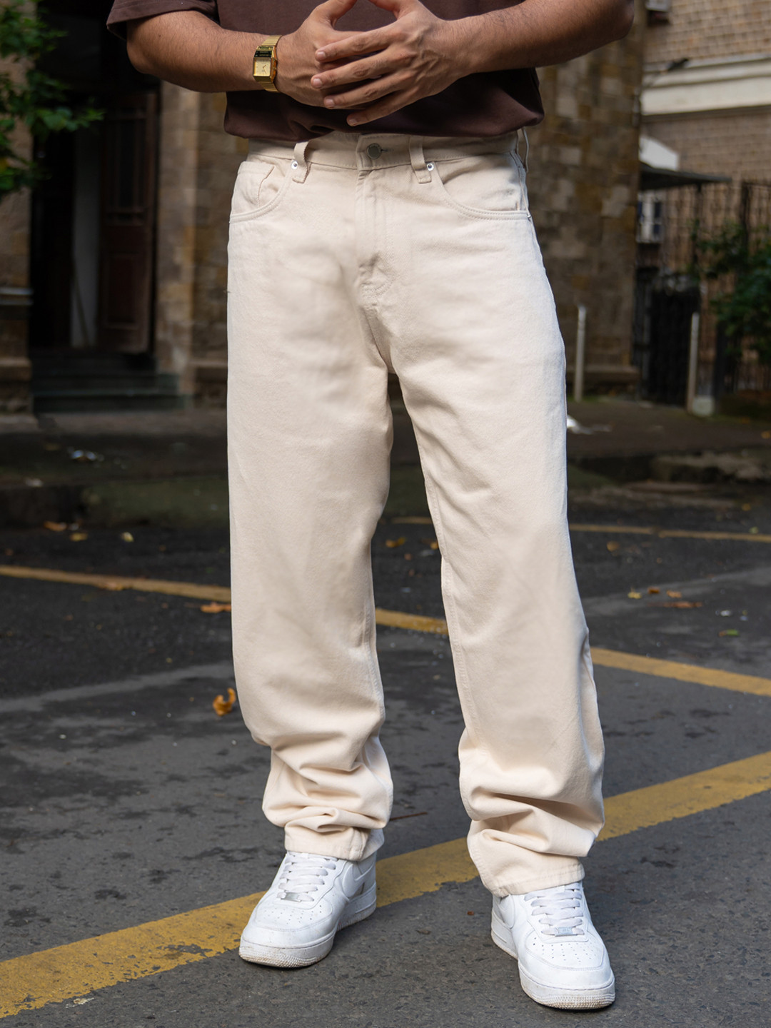 Powerlook Men Cream Baggy Fit Jeans