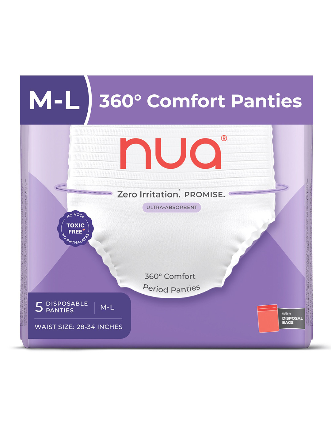 Nua Overnight Disposable Period Panties M-L - 360 Degree Coverage - 5 Panties