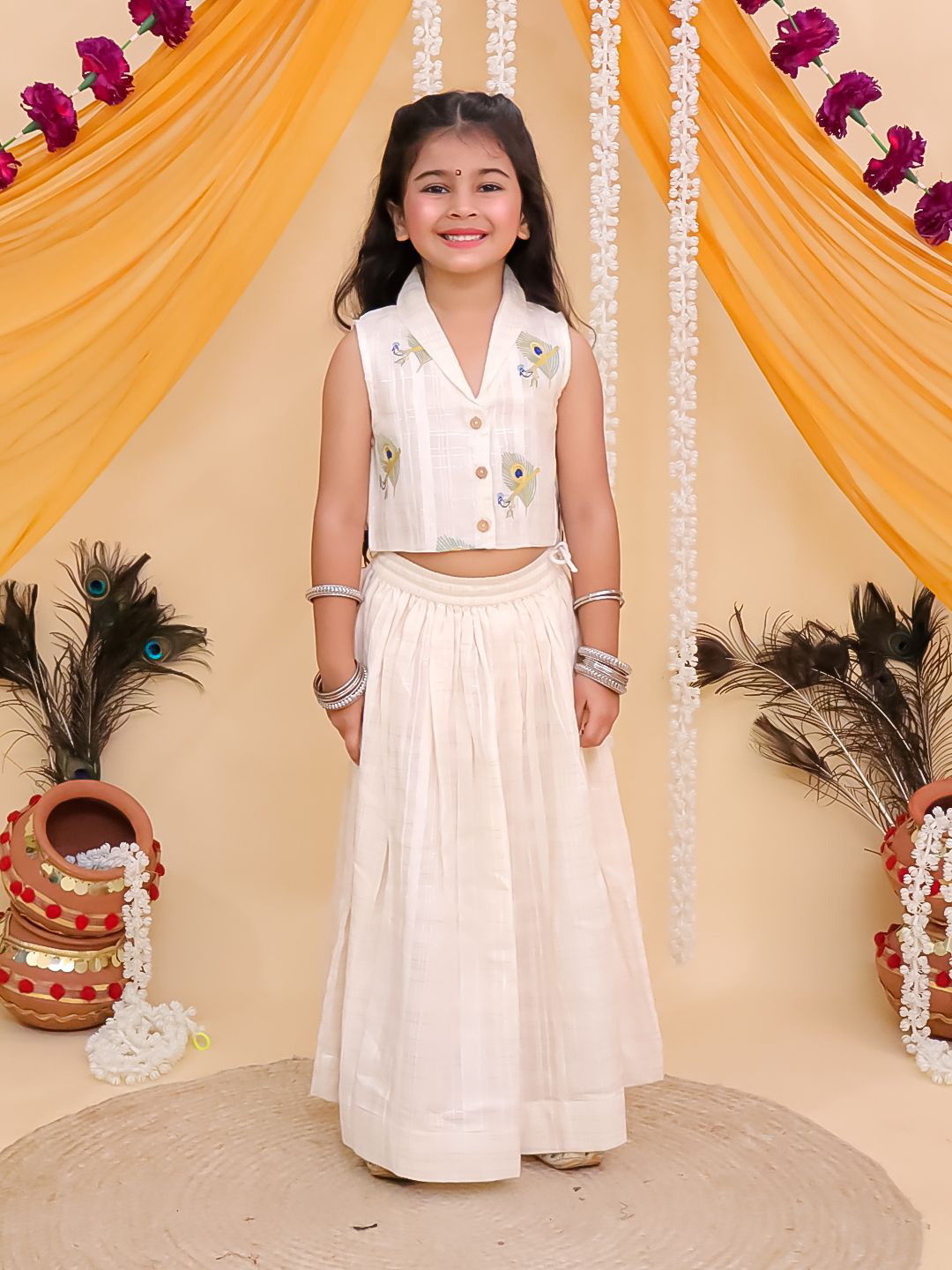 The Mom Store Girls Mayur Dhaga Cotton Printed Ready to Wear Lehenga & Choli