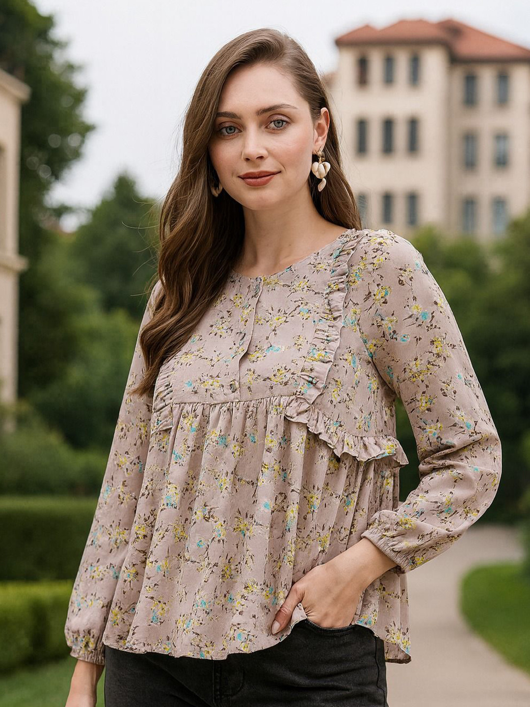 4WRD by Dressberry Floral Printed Ruffles Full Sleeves Top