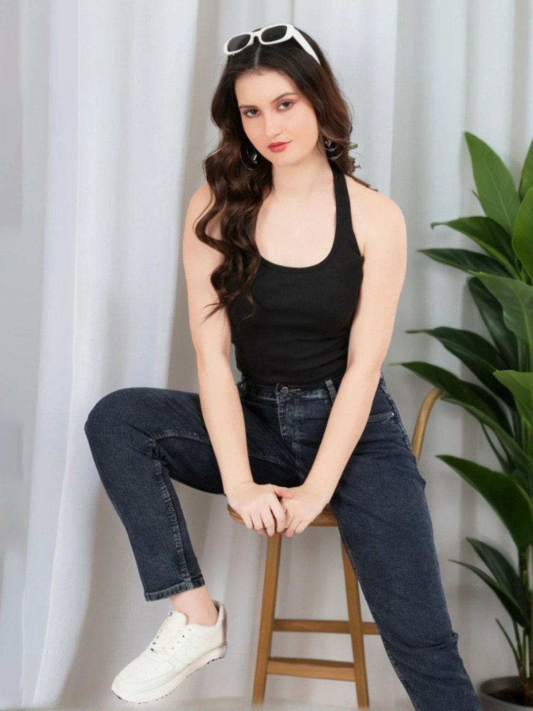 TEEMOODS Halter Neck Cotton Crop Tank Top