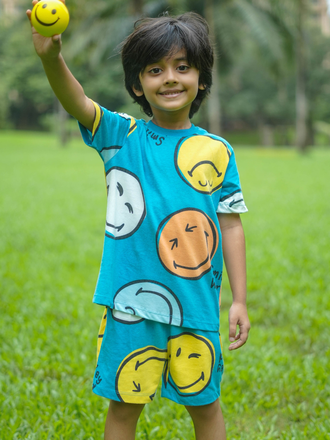 Nap Chief Kids Unisex Smiley World Printed Pure Cotton T-shirt With Shorts