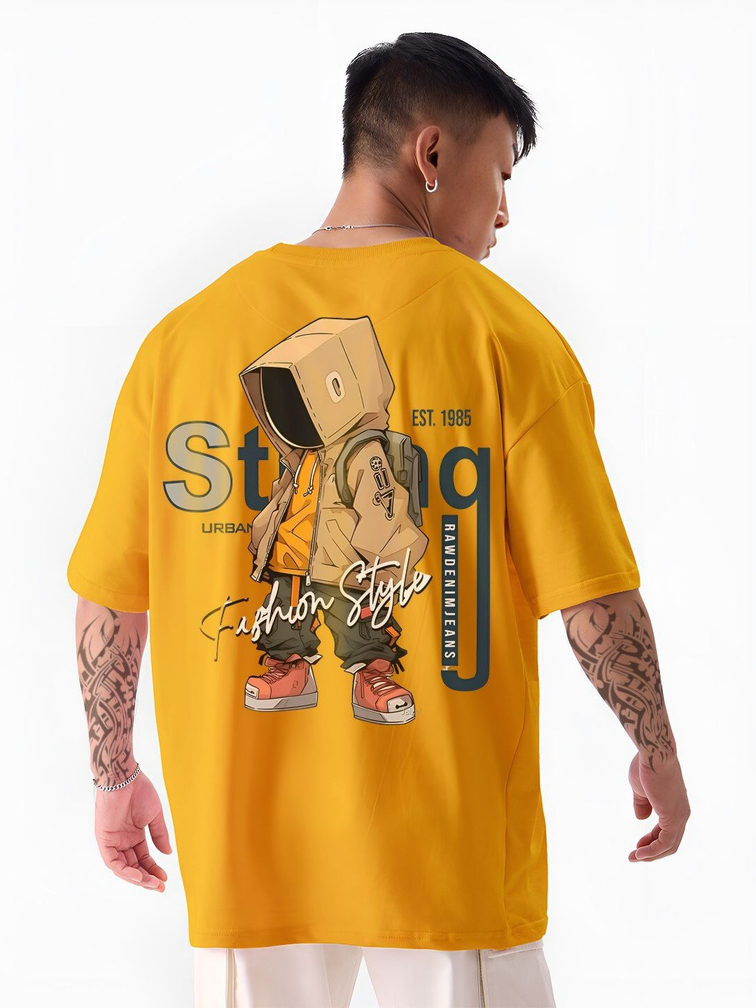 ANGERHOOD Graphic Bot Hip Hop Printed Drop-Shoulder Sleeves Oversized Cotton T-shirt