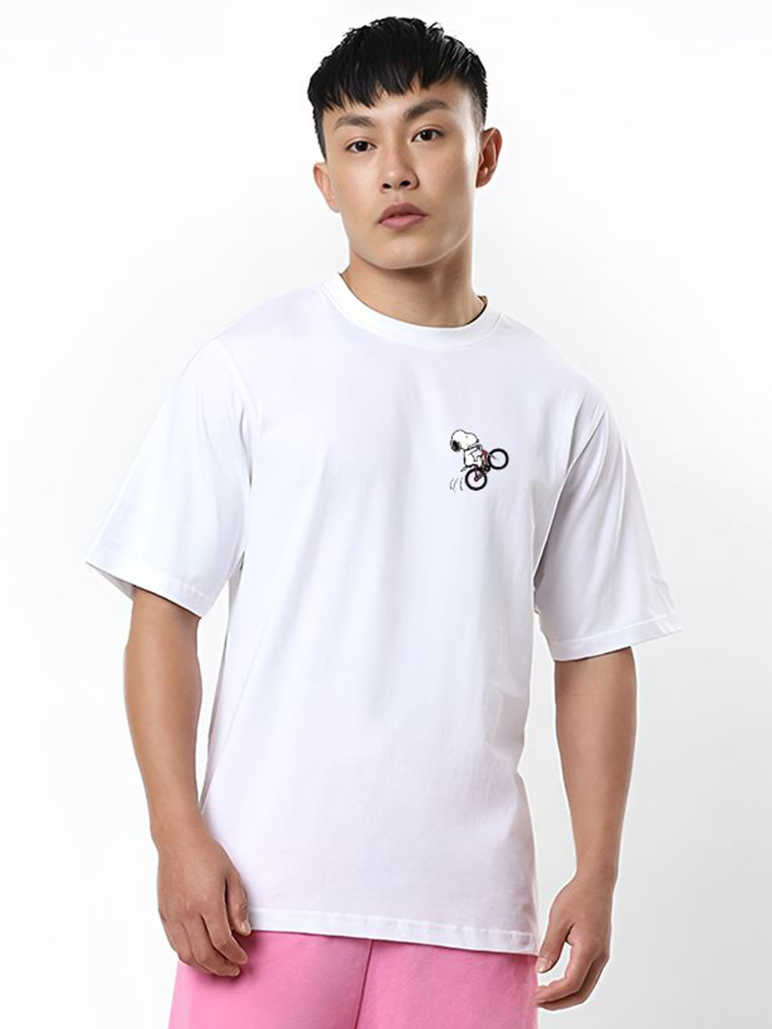 ANGERHOOD Graphic Snoopy Printed Drop-Shoulder Sleeves Oversized Cotton T-shirt