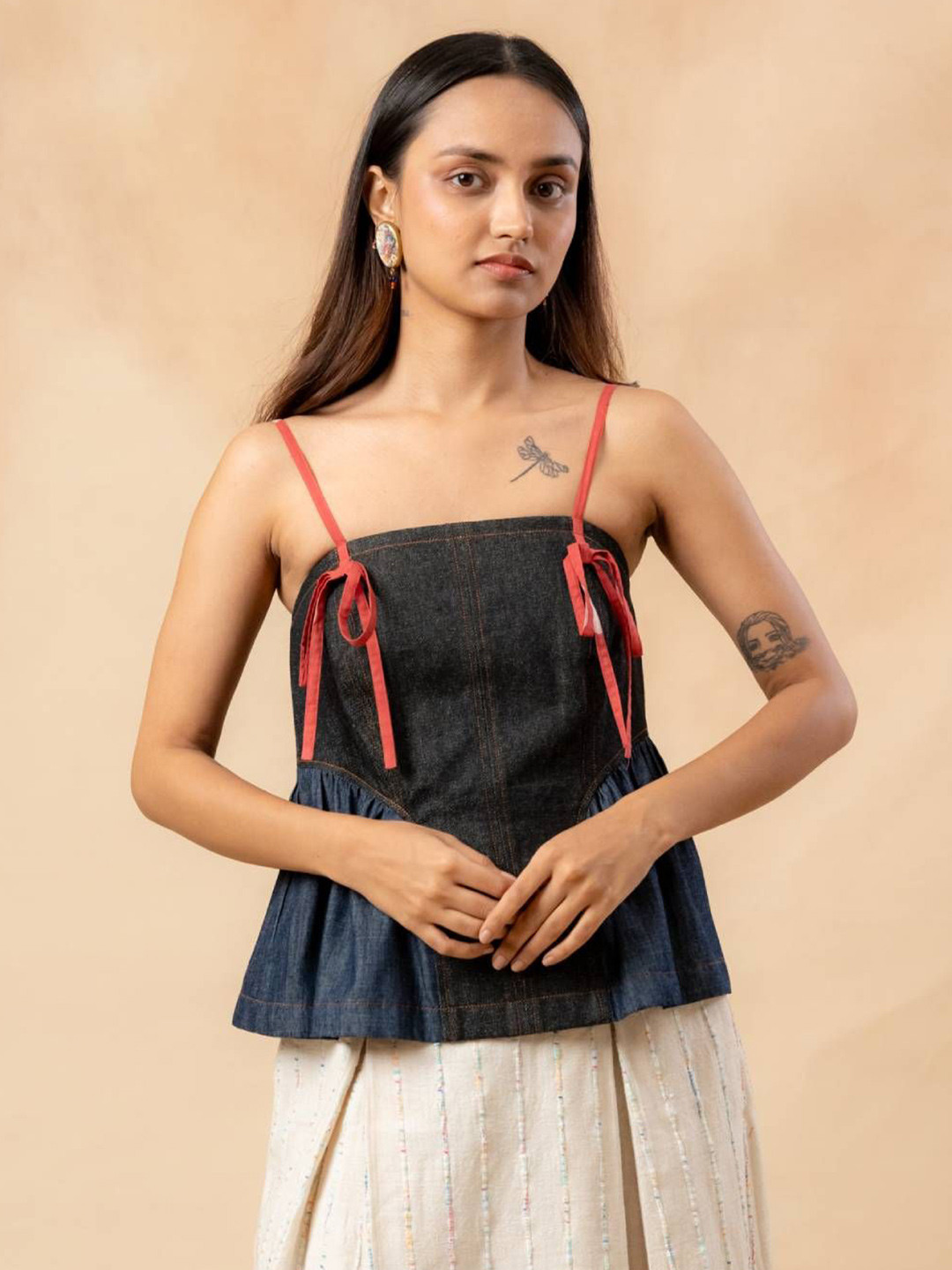 Doodlage Sunhat Spell Shoulder Straps Denim A-Line Top