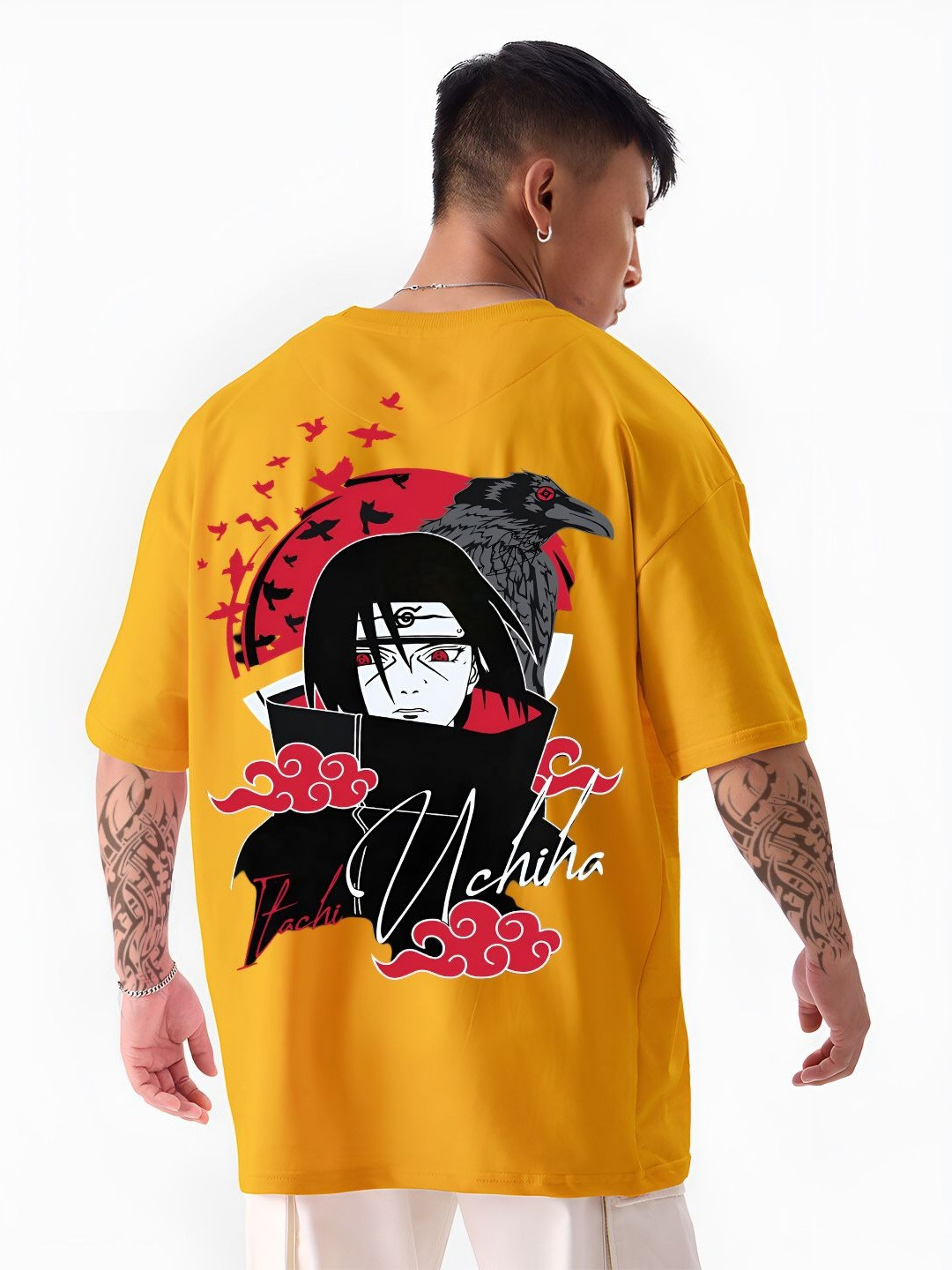 ANGERHOOD Graphic Naruto Printed Drop-Shoulder Sleeves Oversized Cotton T-shirt