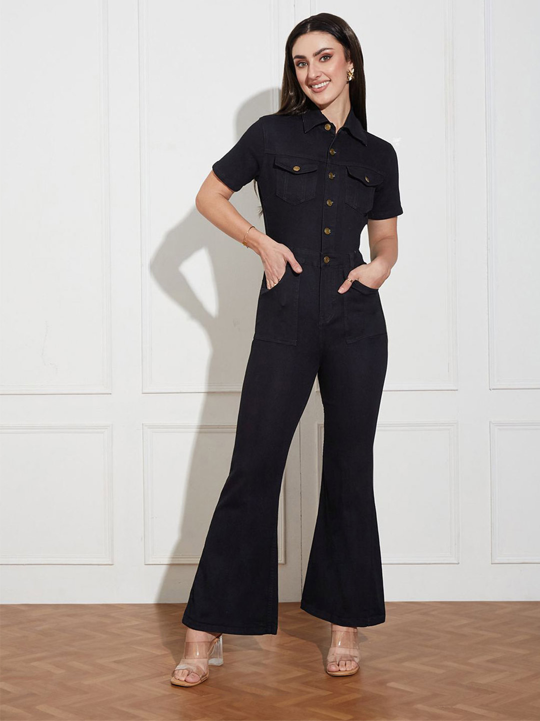 Miss Chase Women Solid Heaven Denied Entry Overall Basic Denim Jumpsuit