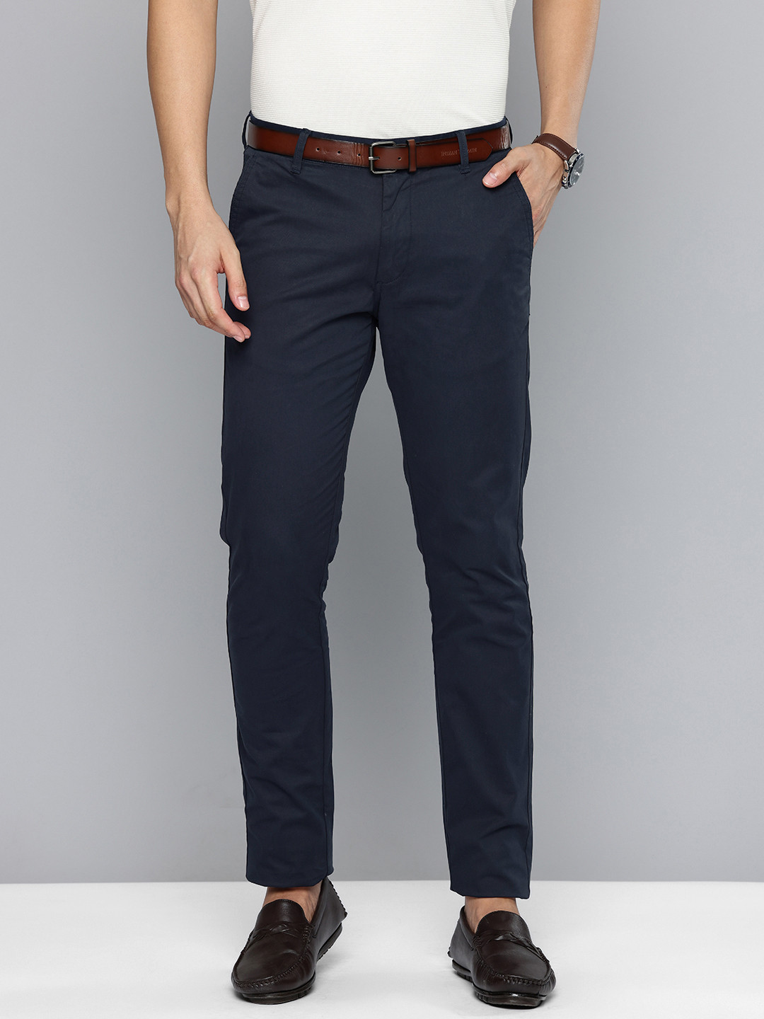 Indian Terrain Men Brooklyn Slim Fit Semiformal Trousers Comes With A Belt