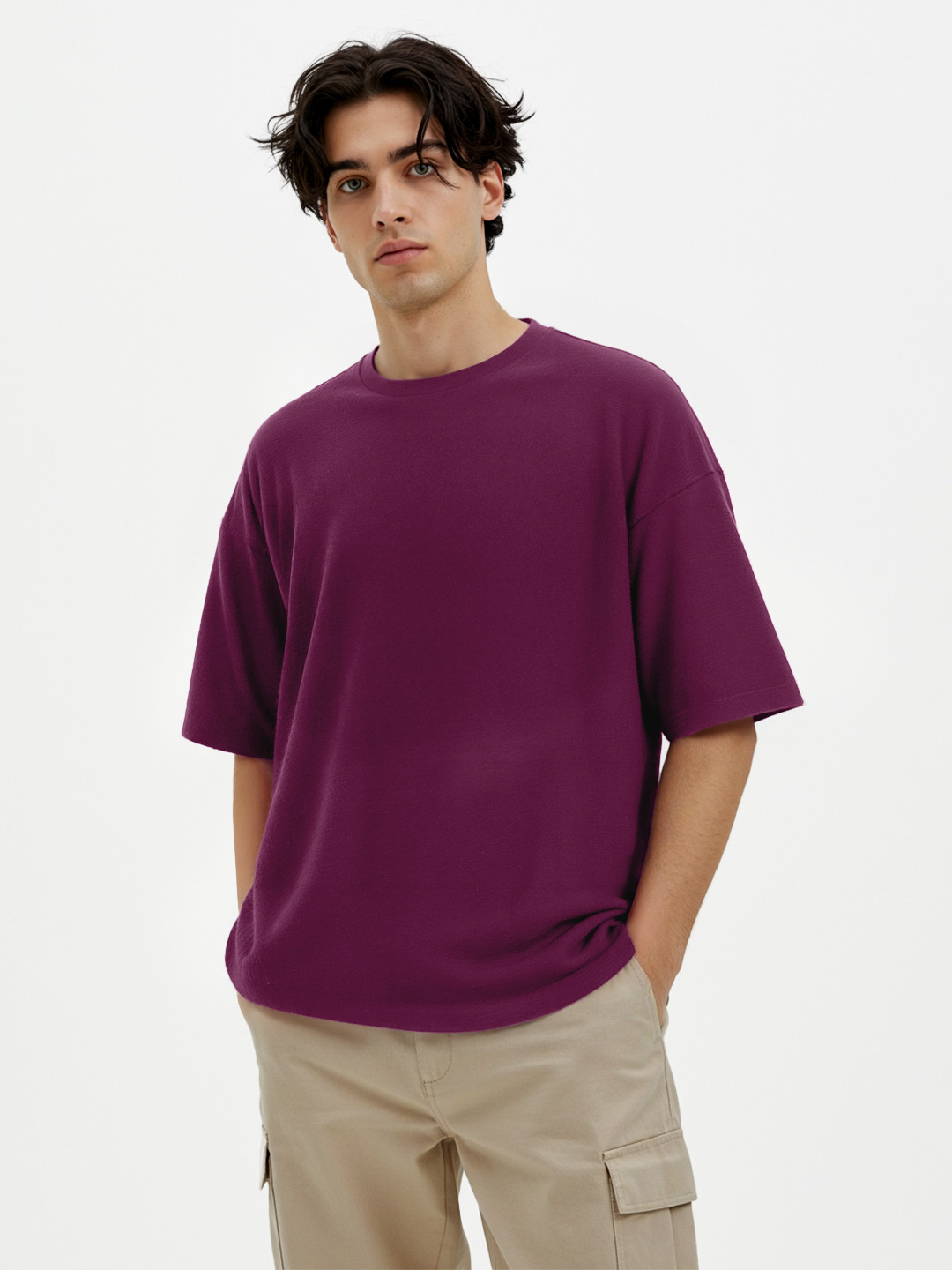 Purple Round-Neck Relaxed Fit T-shirt