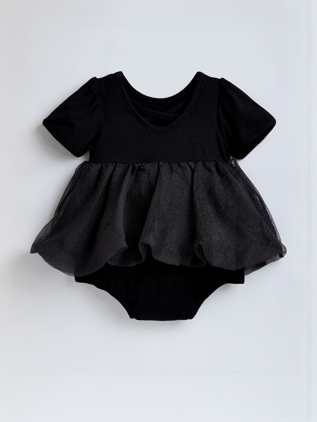 Hopscotch Baby Girls Black Ribbed Textured Onesie